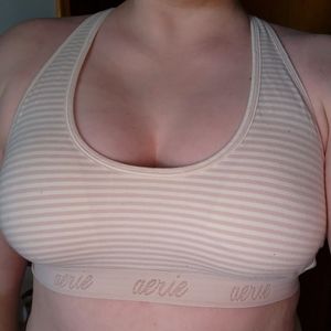 Aerie Pink and Cream Striped Cutout Criss-cross Sports Bra Bralette Cotton